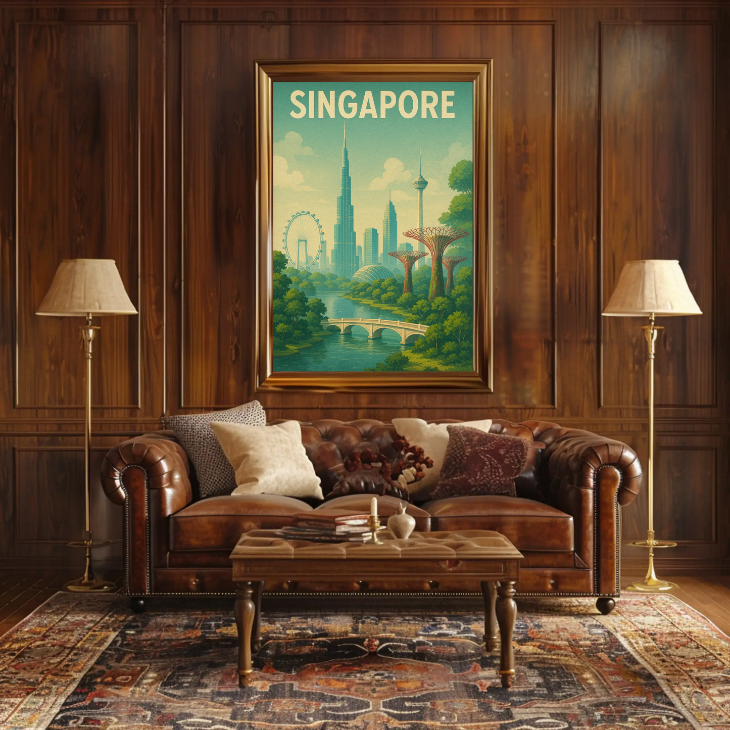 Singapore Skyline Botanical Travel Poster