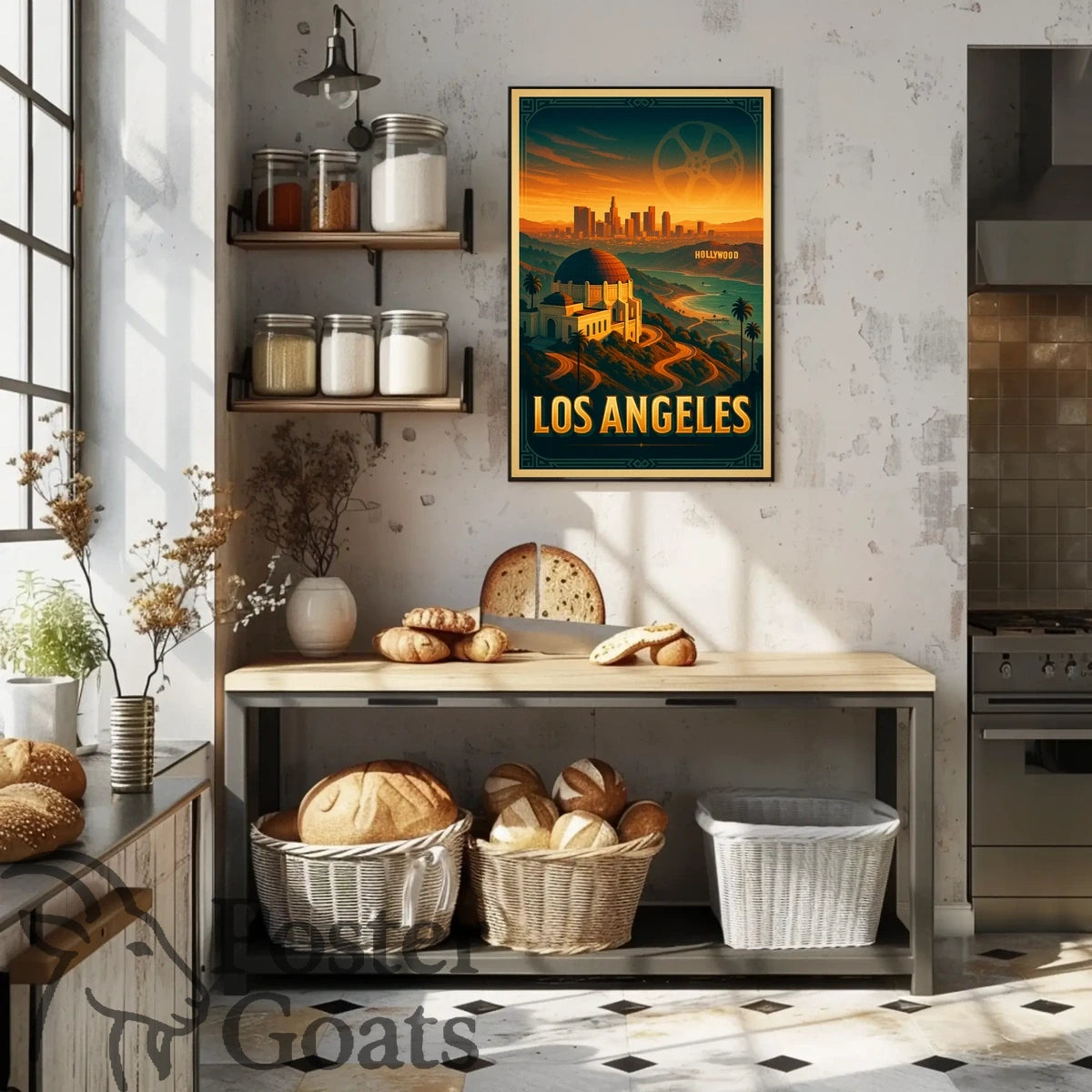 Los Angeles Landmarks Vintage Urban Cityscape Travel Poster