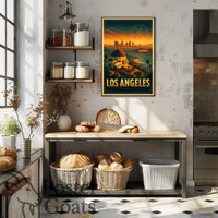 Los Angeles Landmarks Vintage Urban Cityscape Travel Poster