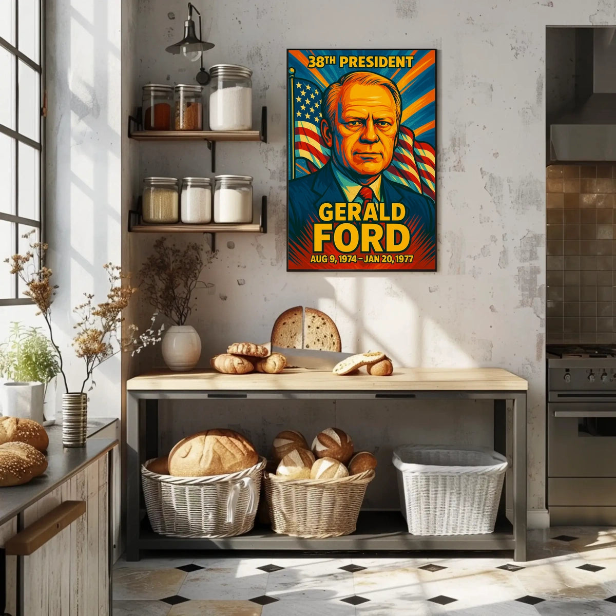 Gerald Ford 38th President of the United States Colorful Comic Book Style Poster