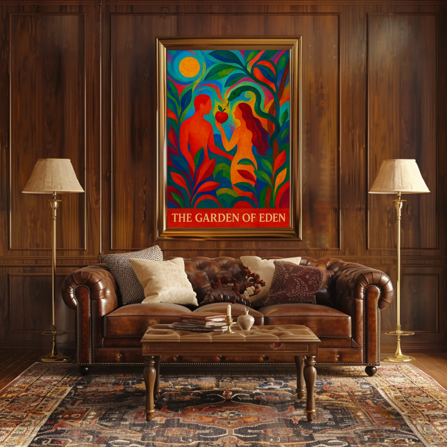 Garden Of Eden Abstract Adam Eve Colorful Poster