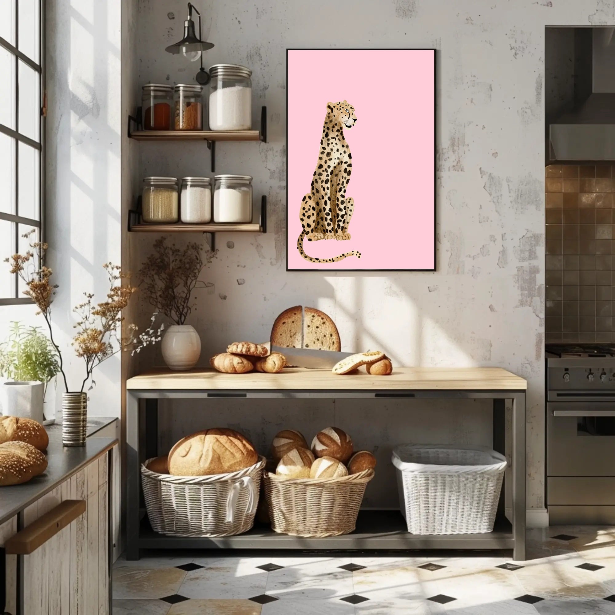 Leopard Against Pink Background Animal Poster PosterGoat