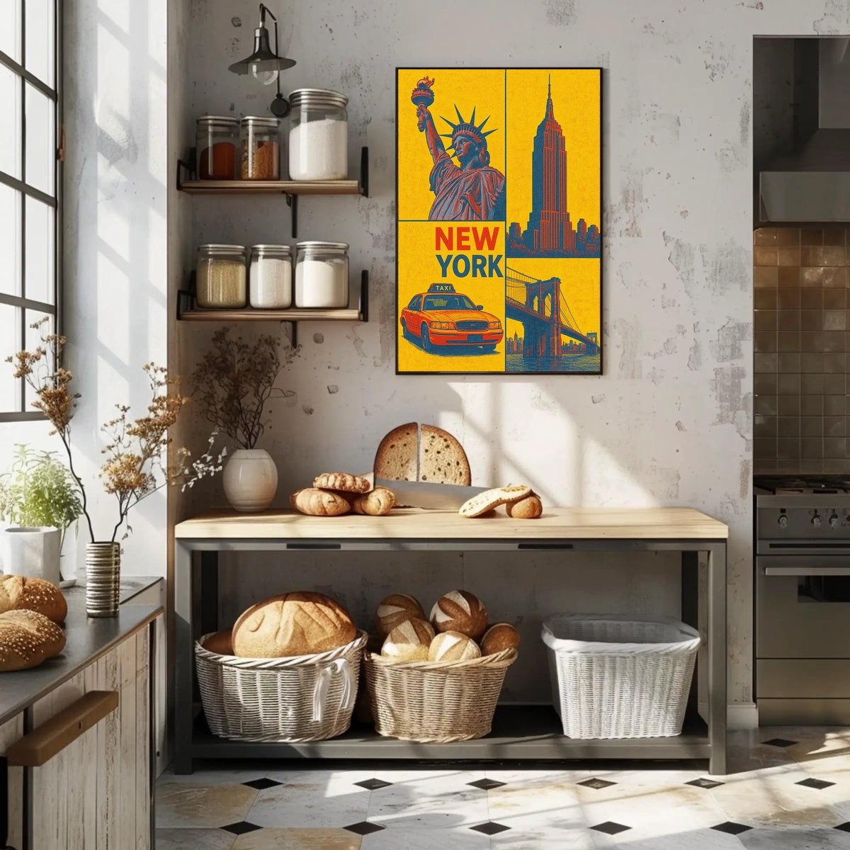 New York City Landmarks Cityscape Poster Retro Wall Art