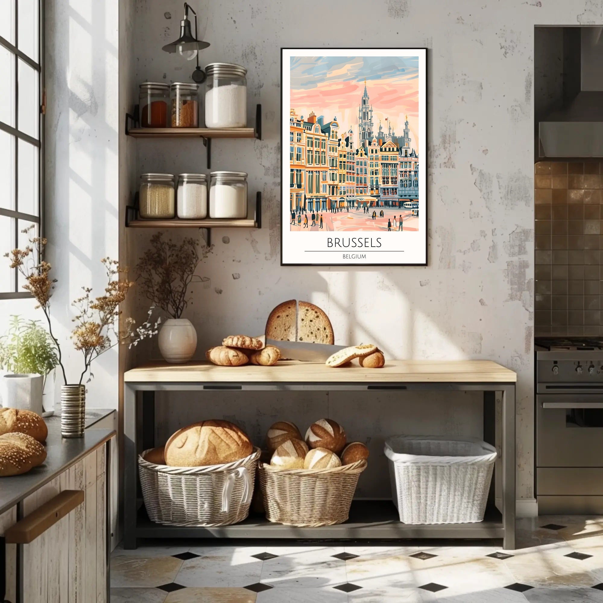 Brussels Cityscape Illustration Poster PosterGoat