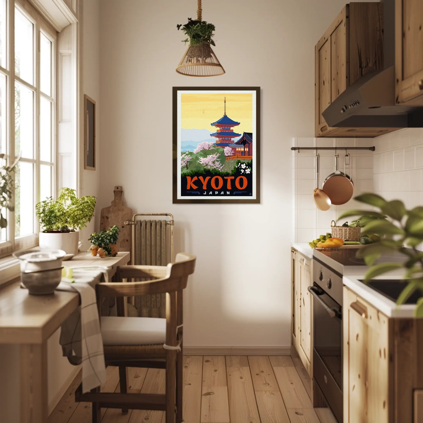 Kyoto Japan Pagoda Cherry Blossoms Temple Scene Vintage Travel Poster