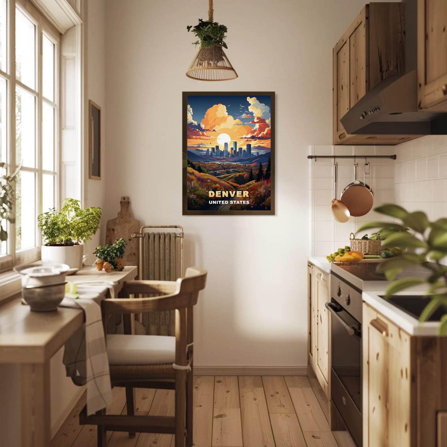 Denver Sunset Skyline Mountains Vintage Travel Poster
