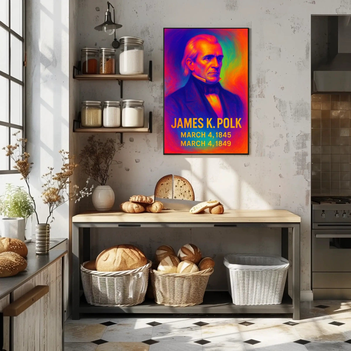 James K. Polk 11th President of the United States Neon Gradient Overlay Poster