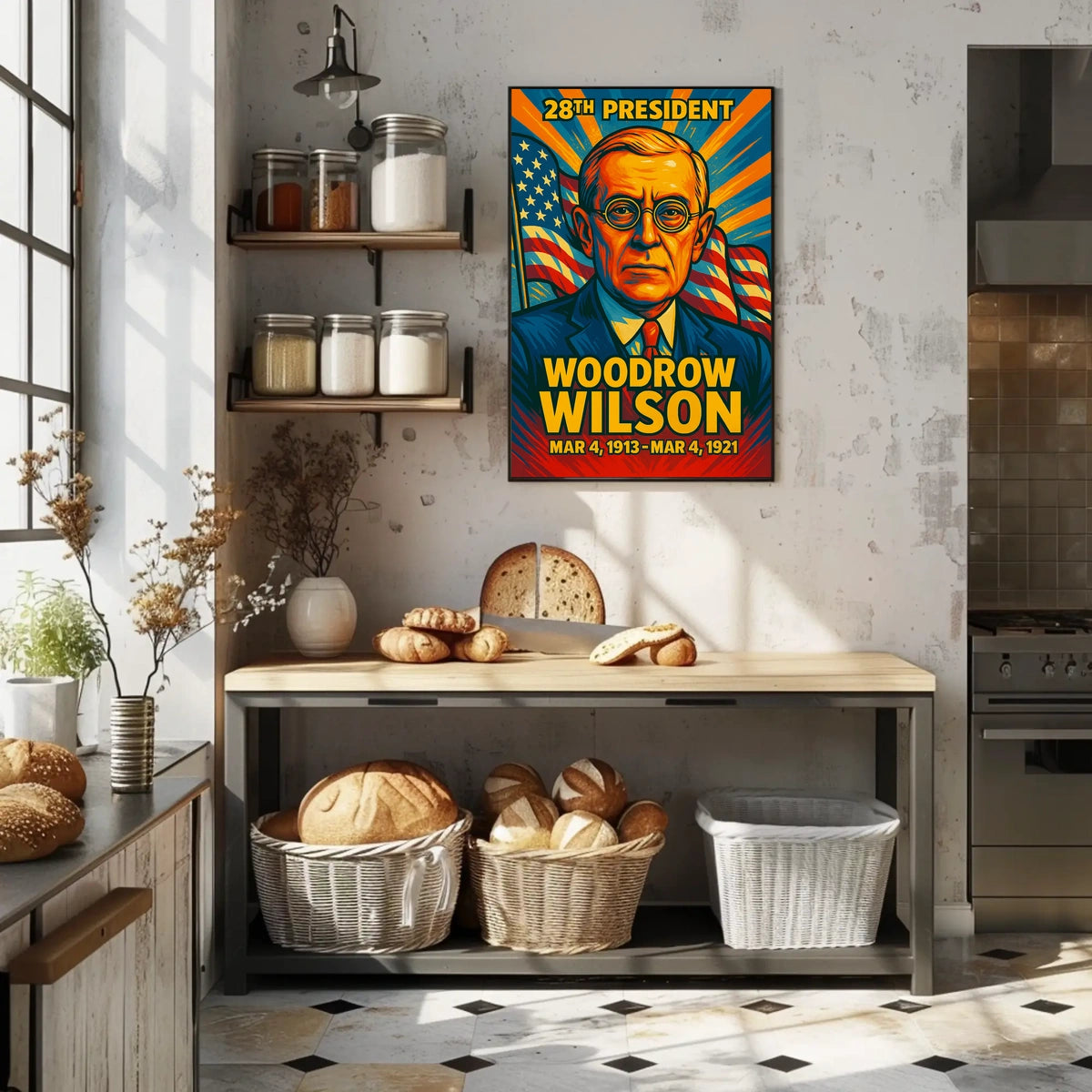 Woodrow Wilson 28th President of the United States Colorful Comic Book Style Poster