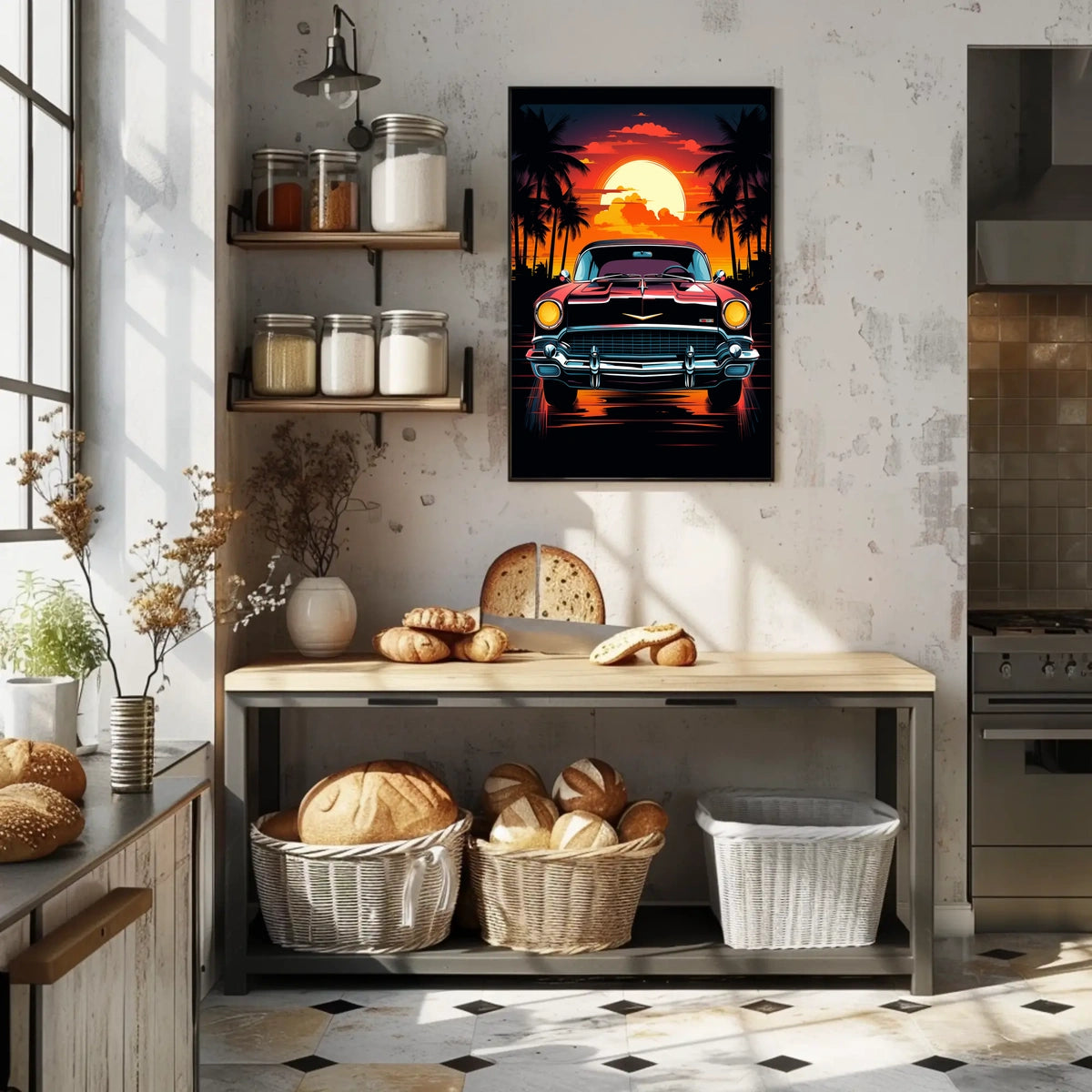 Classic Car at Sunset Poster