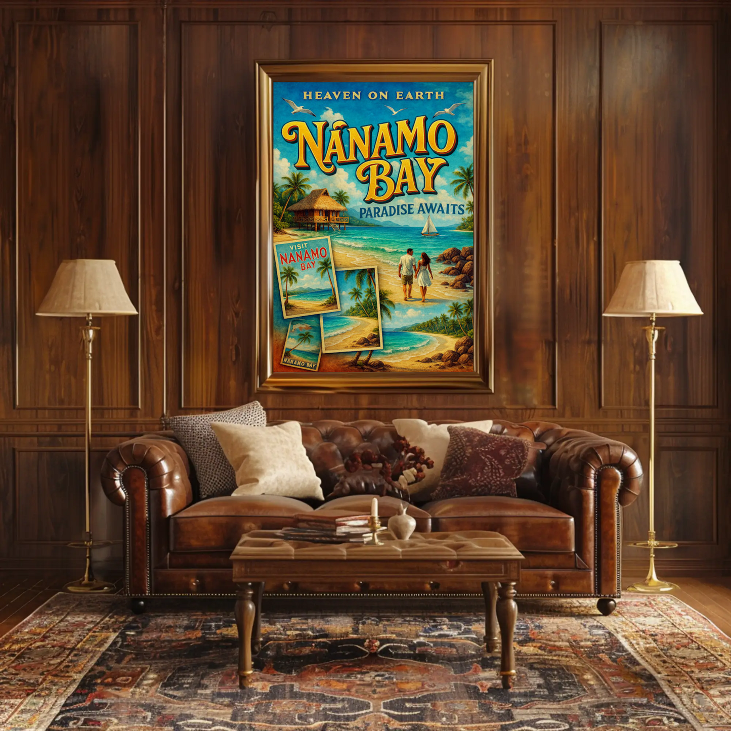 Nanamo Bay Couple Walking Beach Sunset Travel Poster
