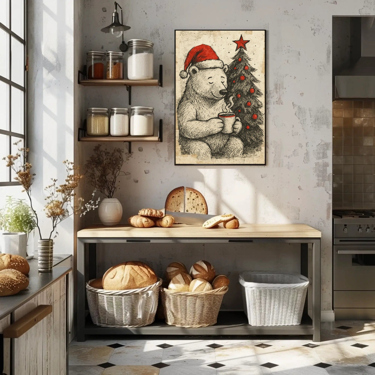 Festive Bear with Hot Cocoa Poster
