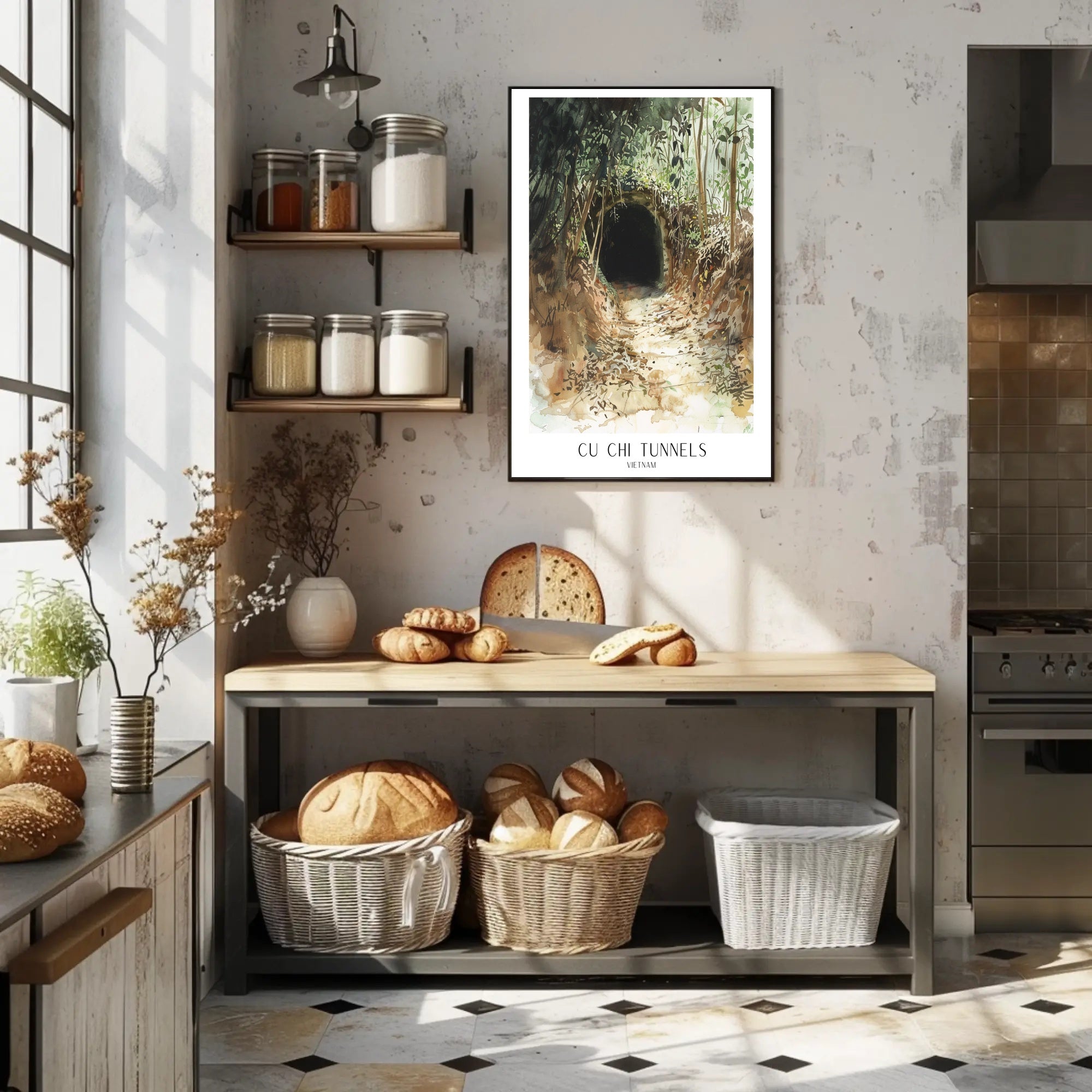 Cu Chi Tunnels Watercolor Travel Poster PosterGoat