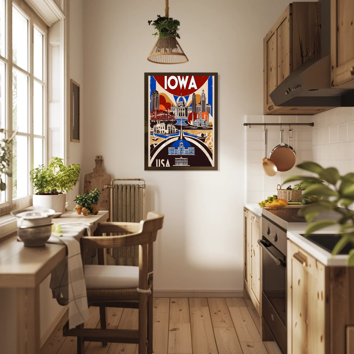Iowa USA Civic Dome And Skyline Vintage Maroon Travel Poster