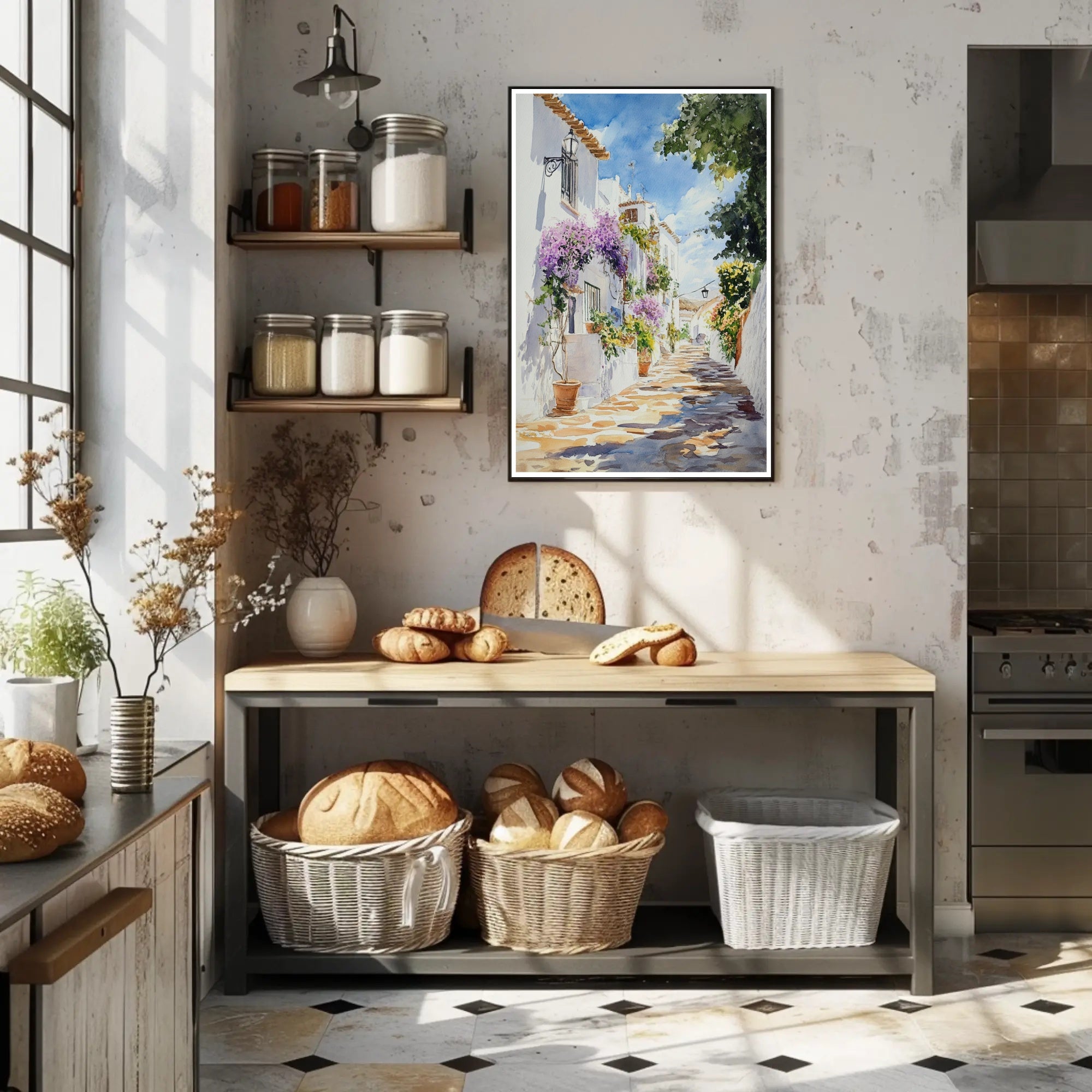 Serene Mediterranean Alley Poster PosterGoat