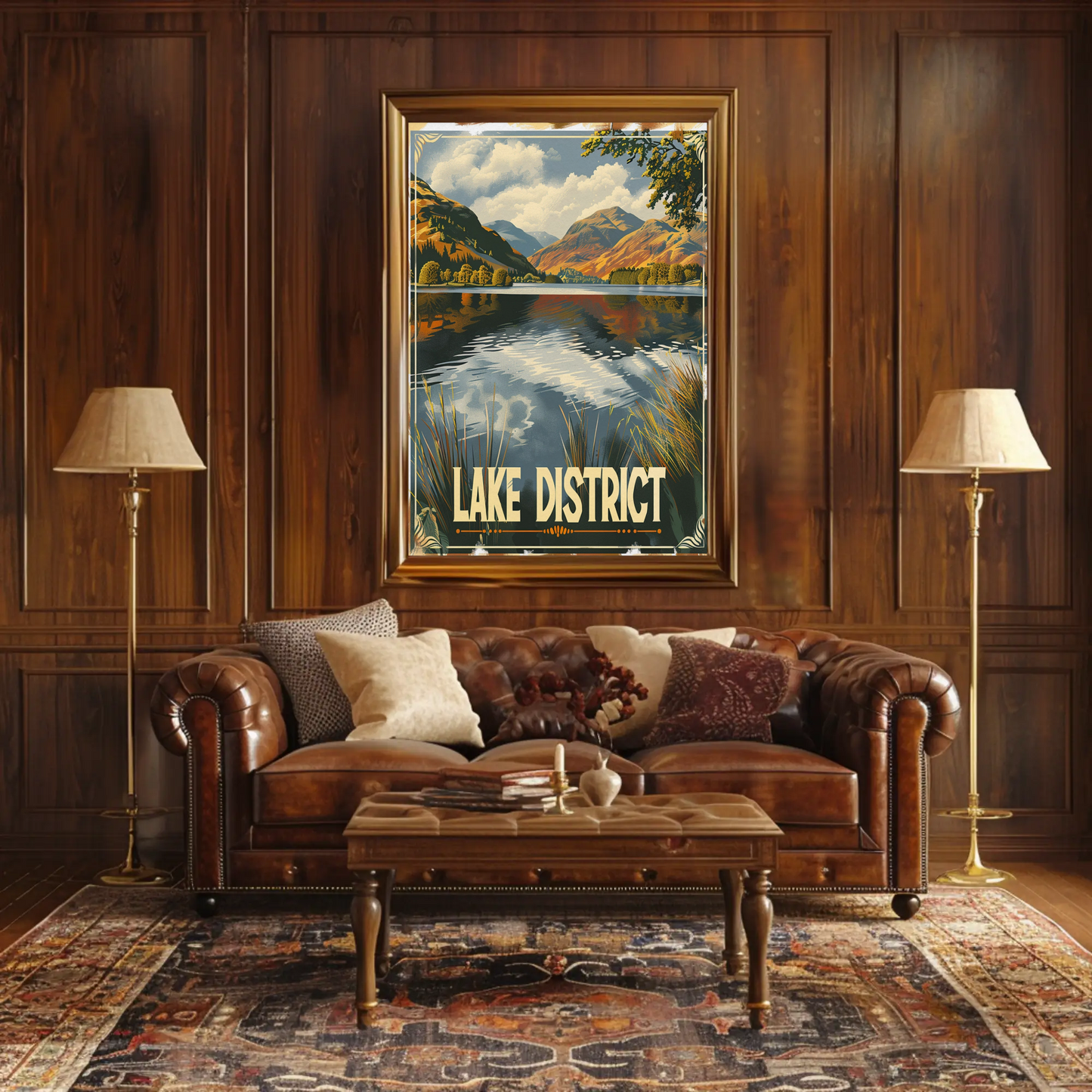 Lake District Autumn Reflection Mountain Scene Travel Poster