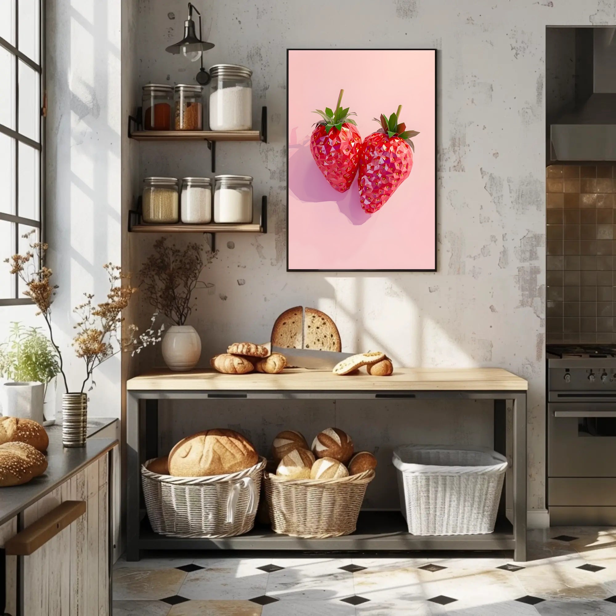 Strawberries in Geometric Design Abstract or Artistic Poster PosterGoat