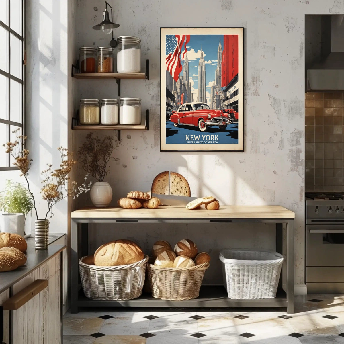 New York City Skyline Travel Poster Vintage Wall Art