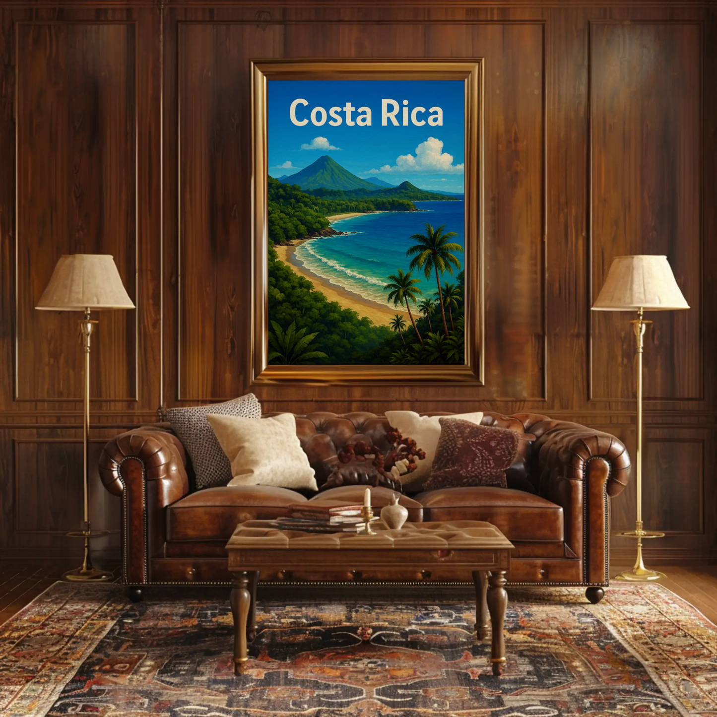 Costa Rica Tropical Coast Volcano View Travel Poster