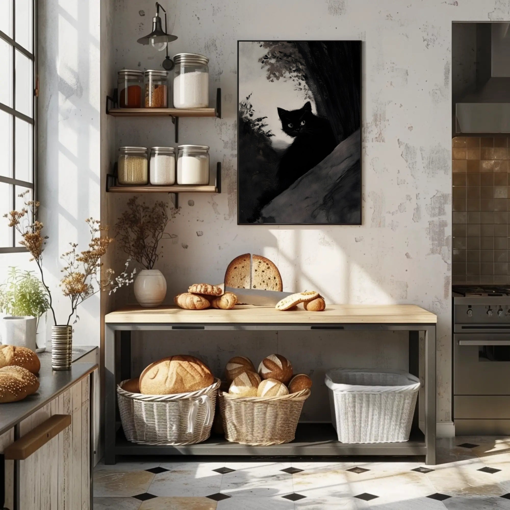 Black Cat in Shadowy Forest Animal Poster PosterGoat