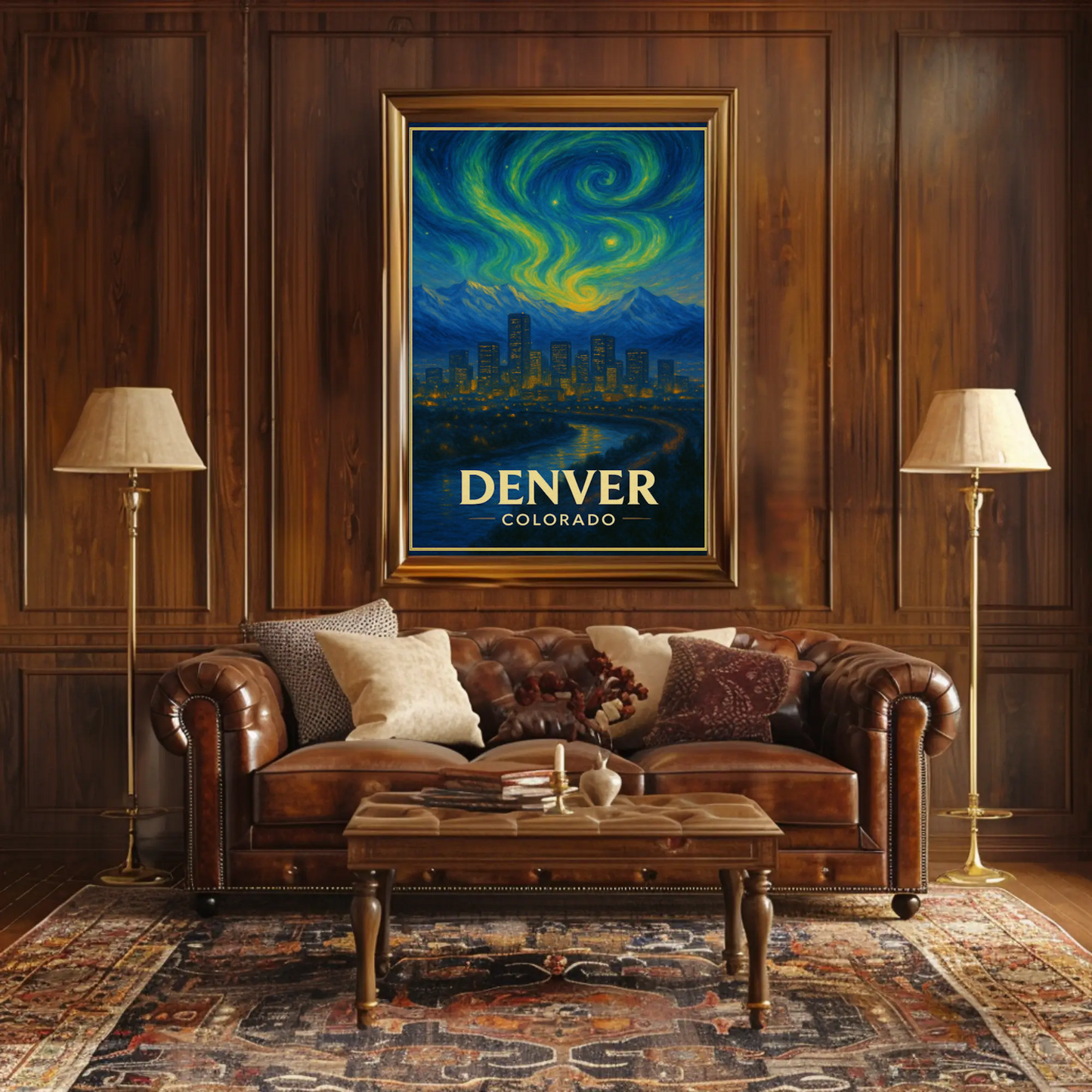 Denver Colorado Starry Night Mountainscape Travel Poster
