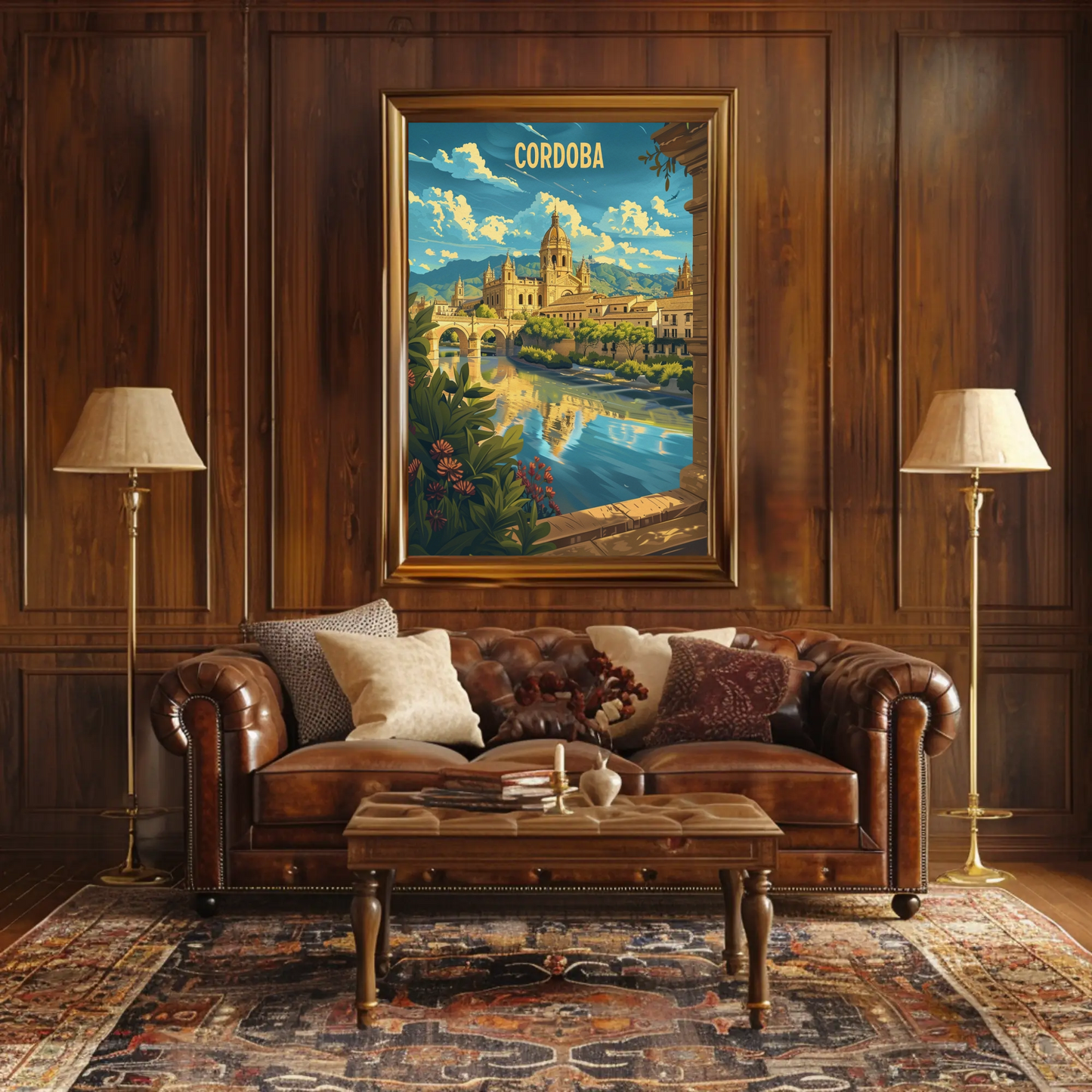 Cordoba Bridge and Cathedral Scenic River Travel Poster