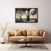 Surreal Humanoid with Red Sphere Hat Artistic Poster