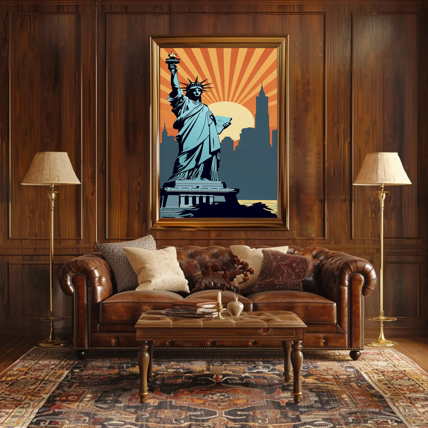Statue Of Liberty New York Skyline Sunset Travel Poster
