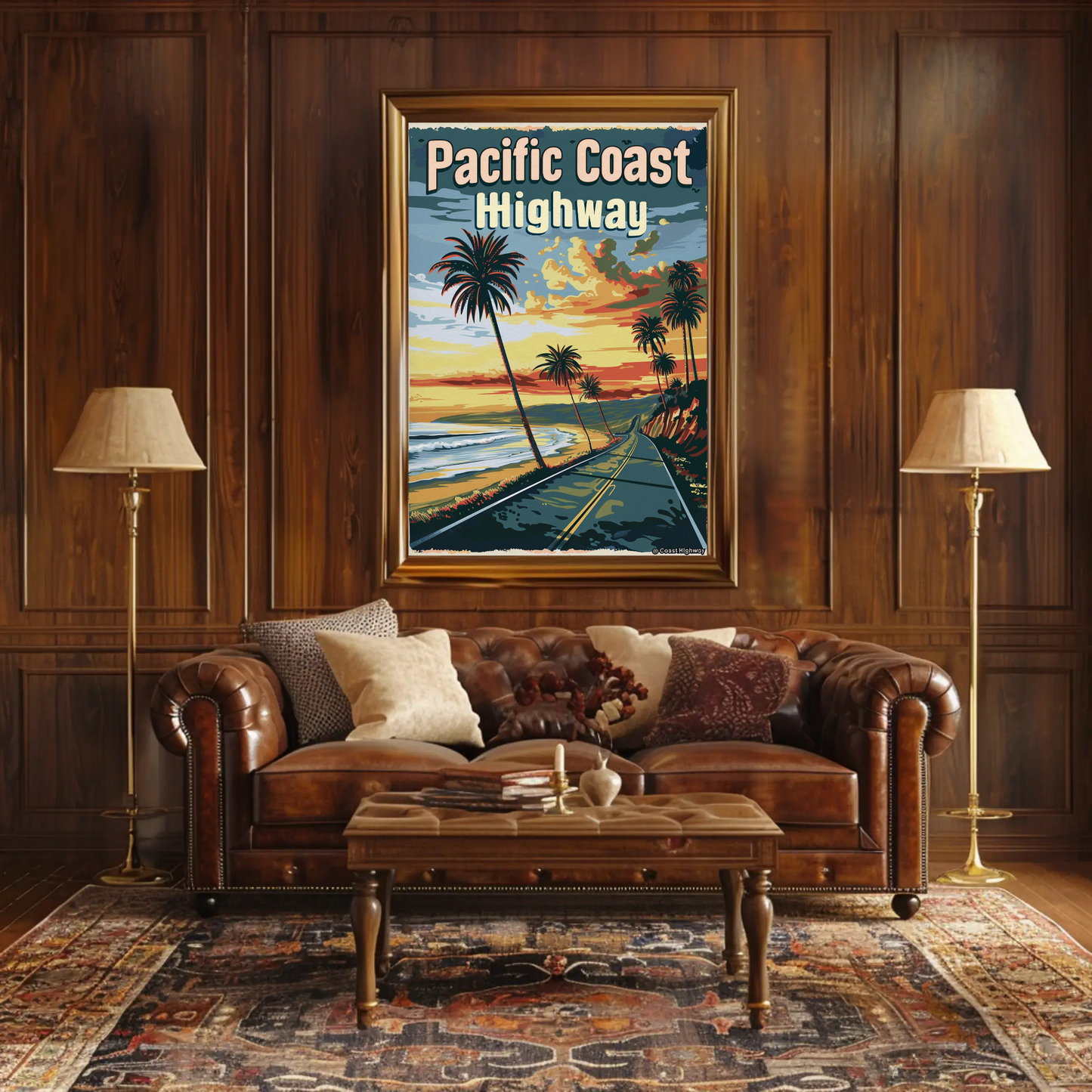 Pacific Coast Highway Sunset Scenic Ocean Drive Travel Poster