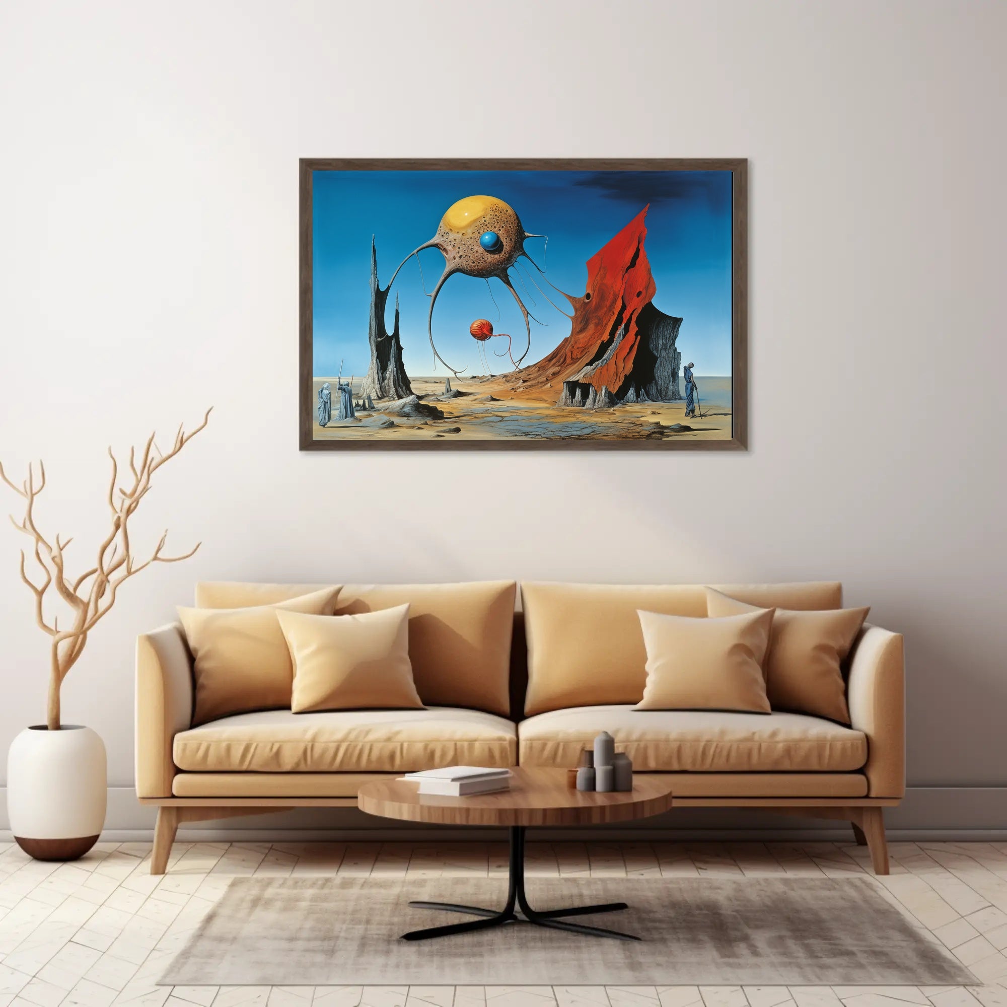 Surreal Desert Fantasy with Tentacled Spheres Art Poster