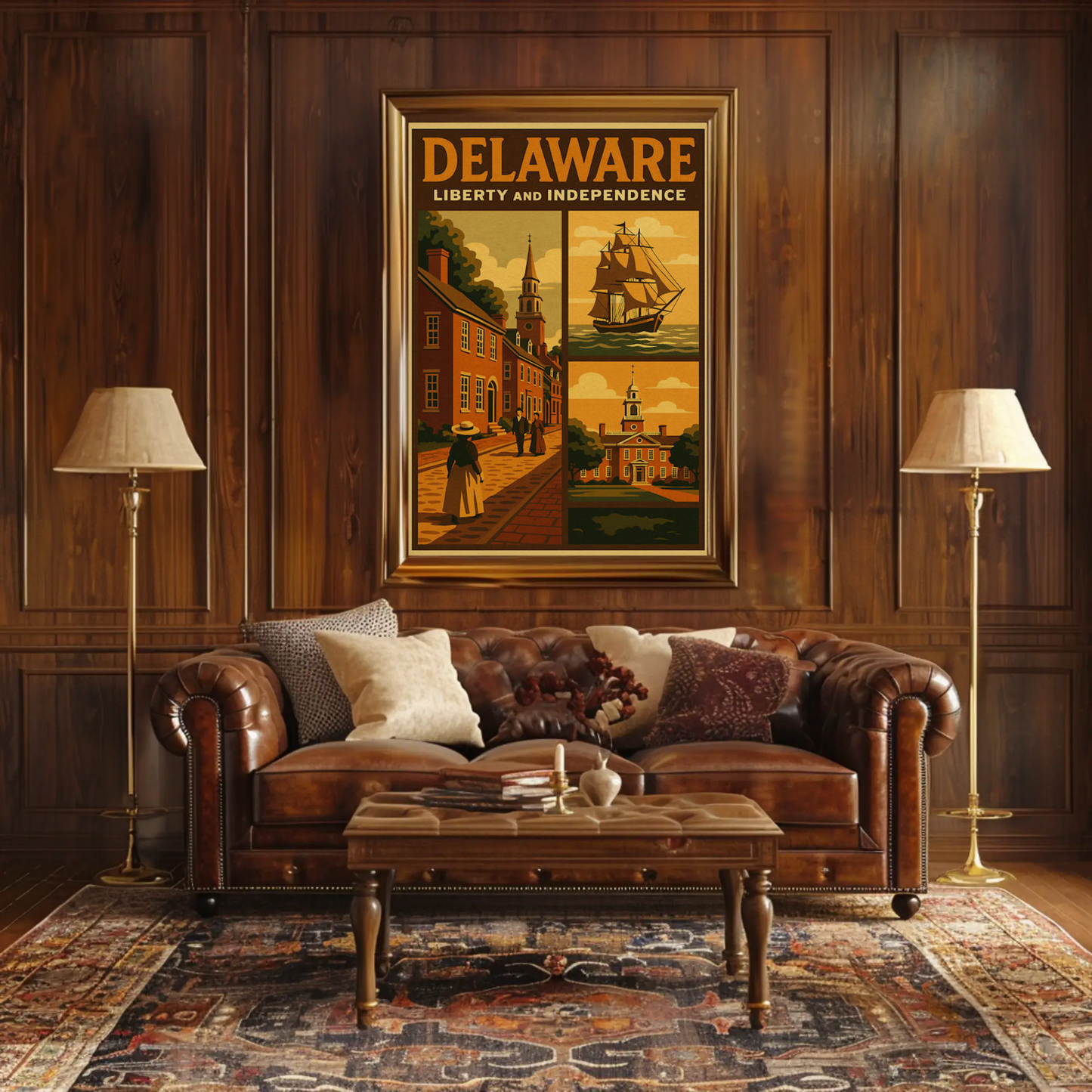 Delaware Liberty Historic Street Ship Travel Poster
