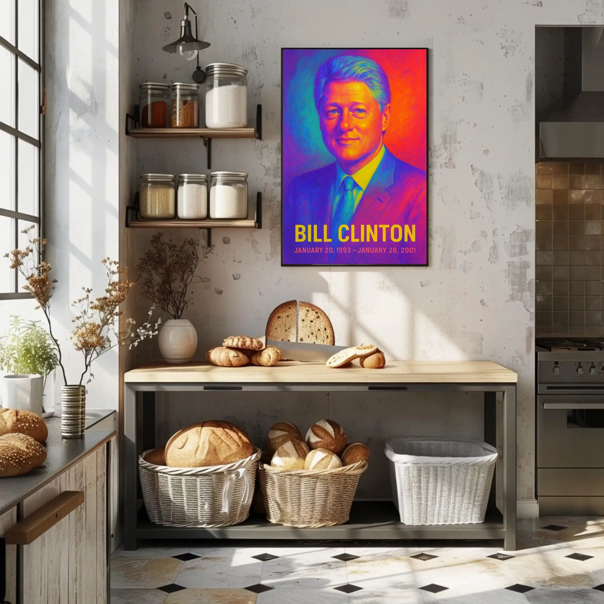 Bill Clinton 42nd President of the United States Neon Gradient Overlay Poster