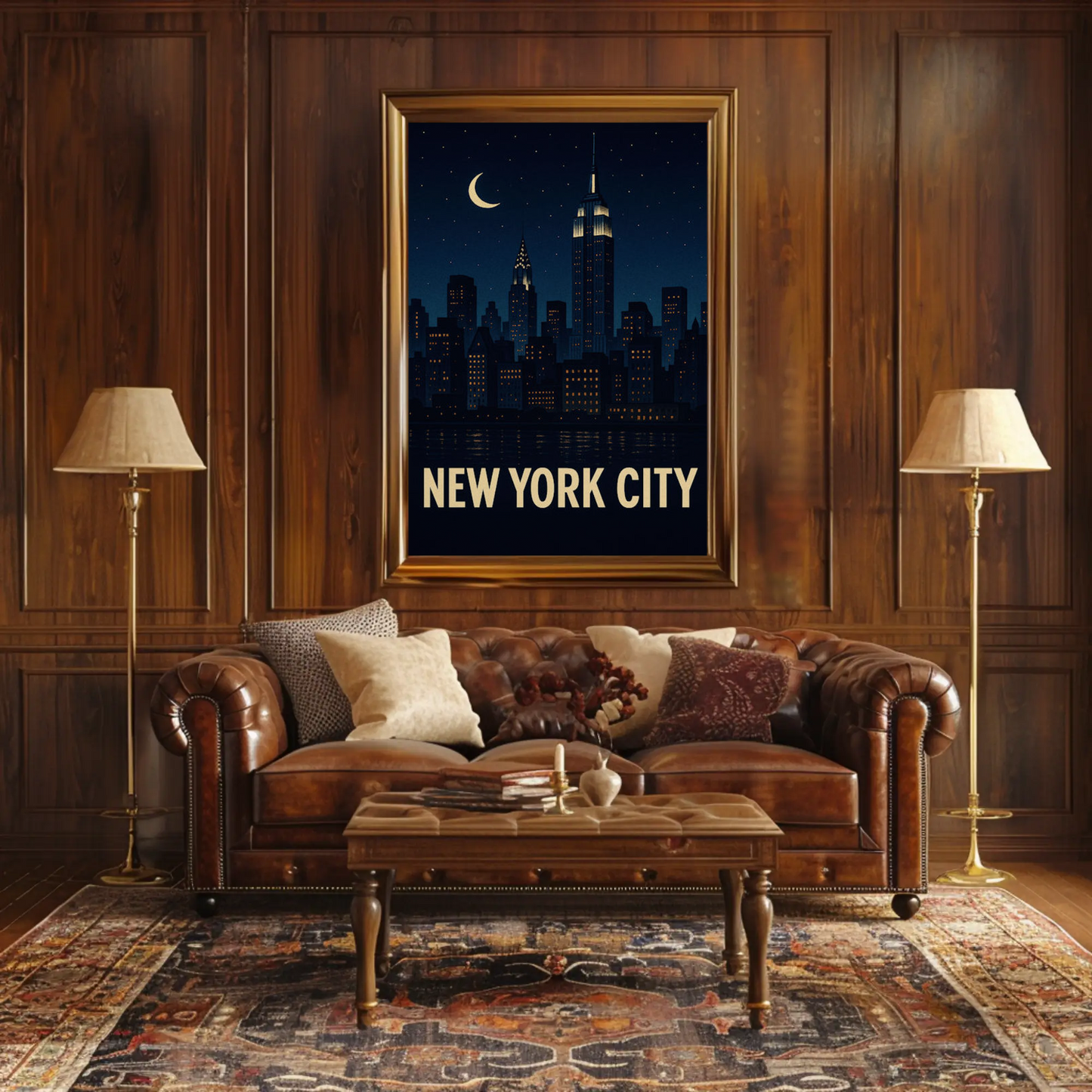 New York City Night Skyline Empire State Lights Travel Poster