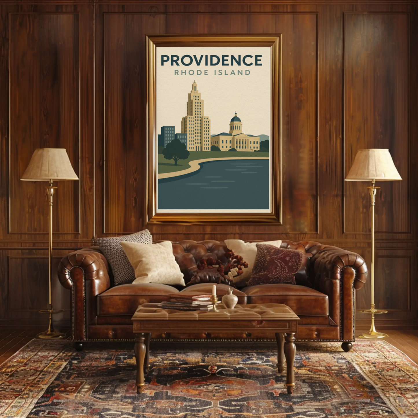 Providence Rhode Island Vintage Skyline Travel Poster