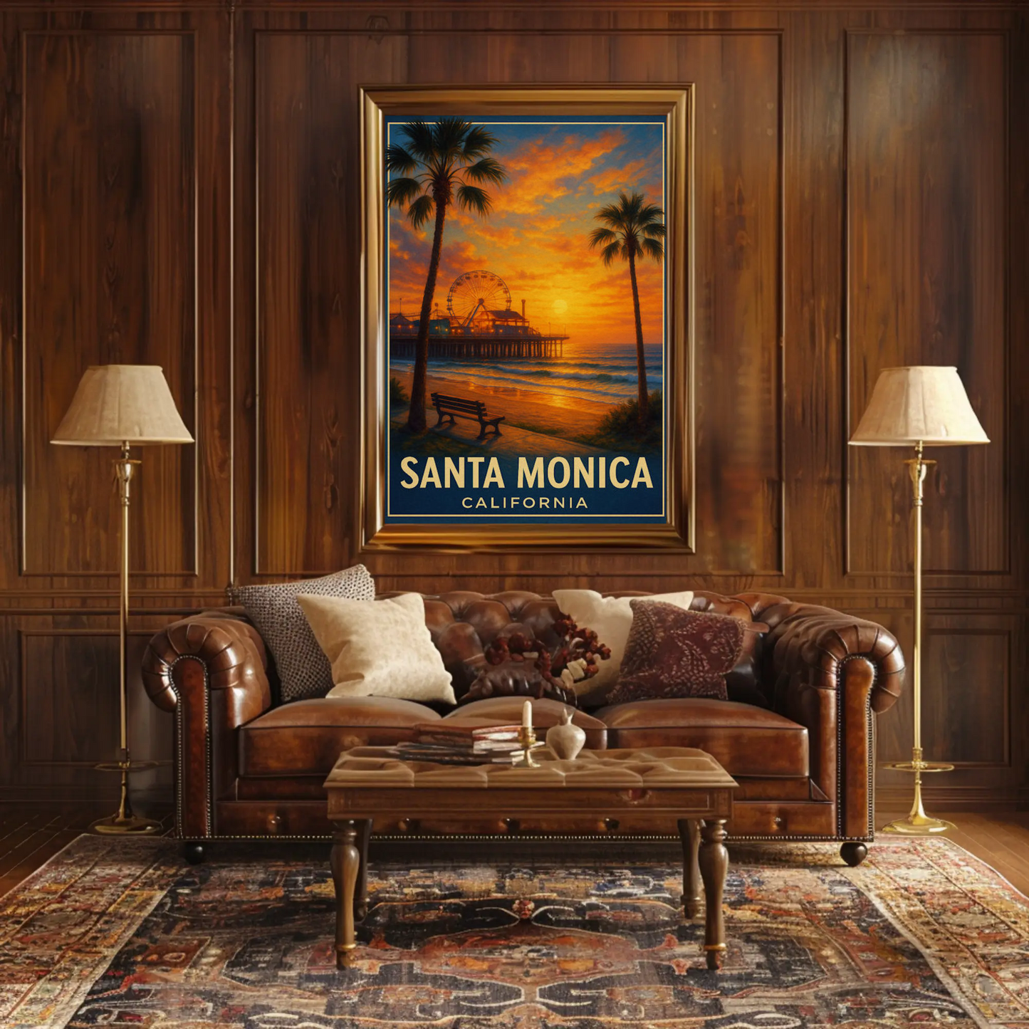Santa Monica California Pier Ferris Sunset Beach Poster Poster