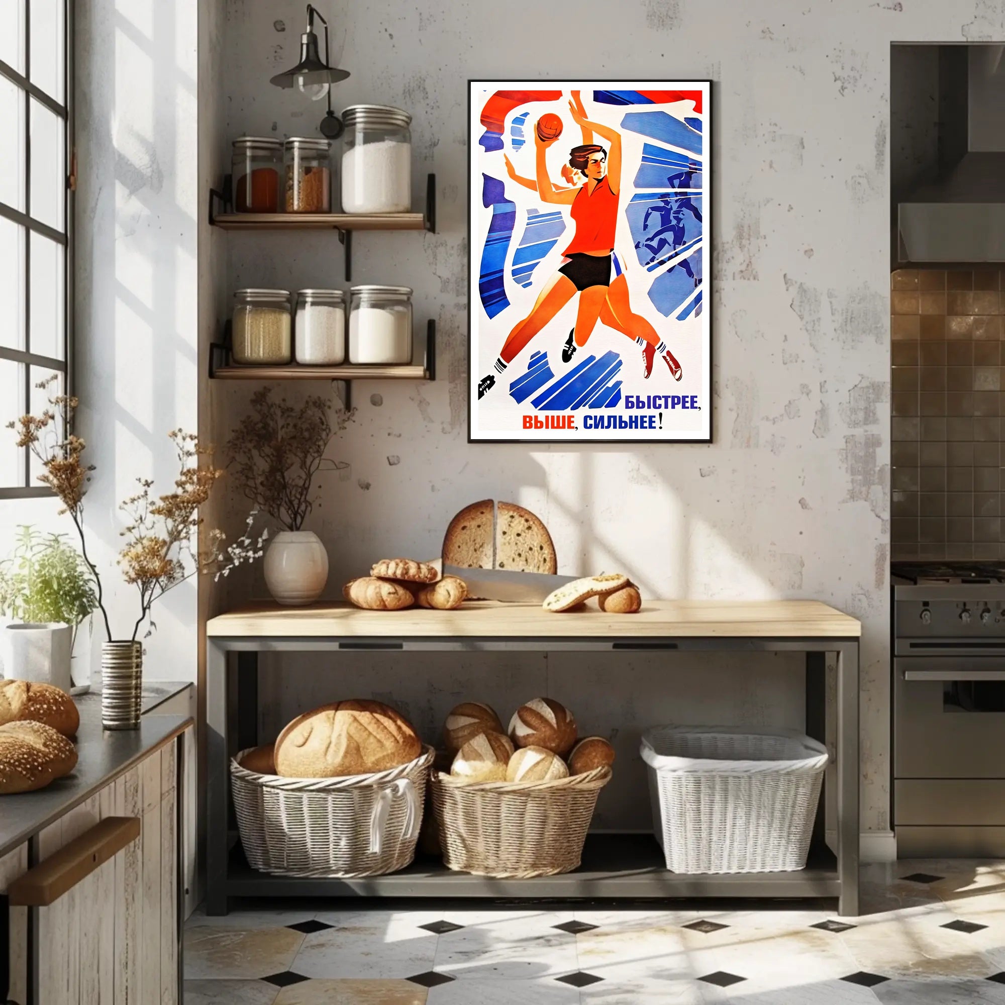 Dynamic Female Athlete Vintage Sports Propaganda Poster