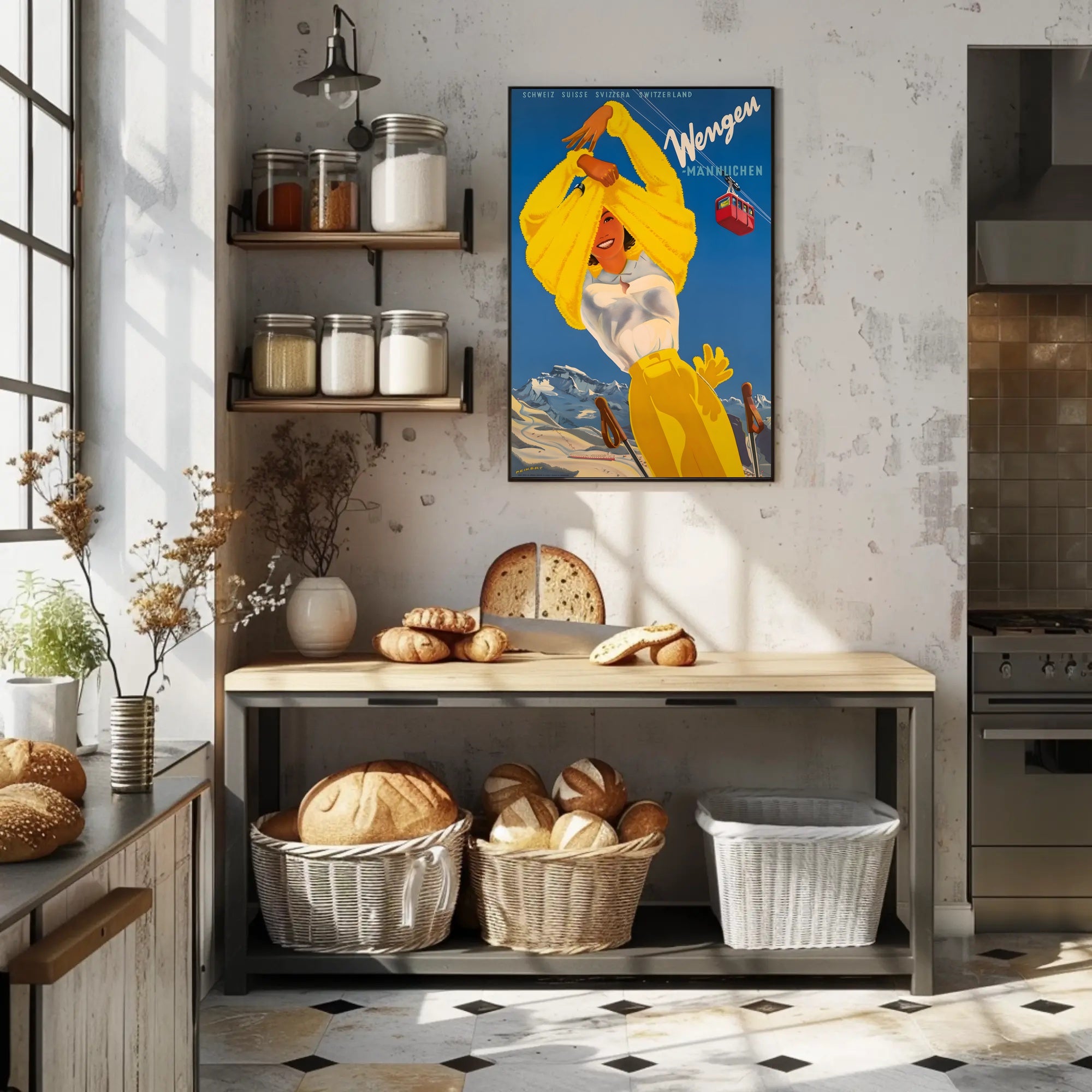 Wengen Skiing Scene Vintage Travel Poster PosterGoat