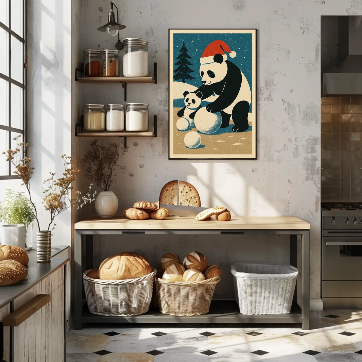 Pandas Winter Scene Poster