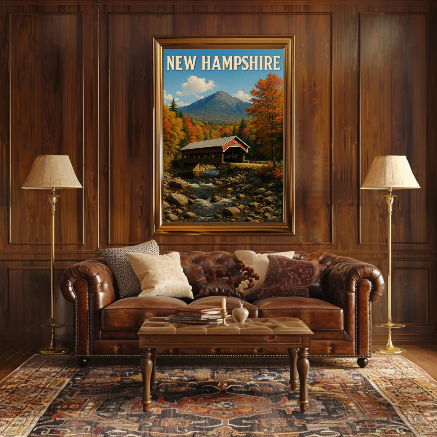New Hampshire Covered Bridge Autumn Foliage Scenic Travel Poster Travel Poster