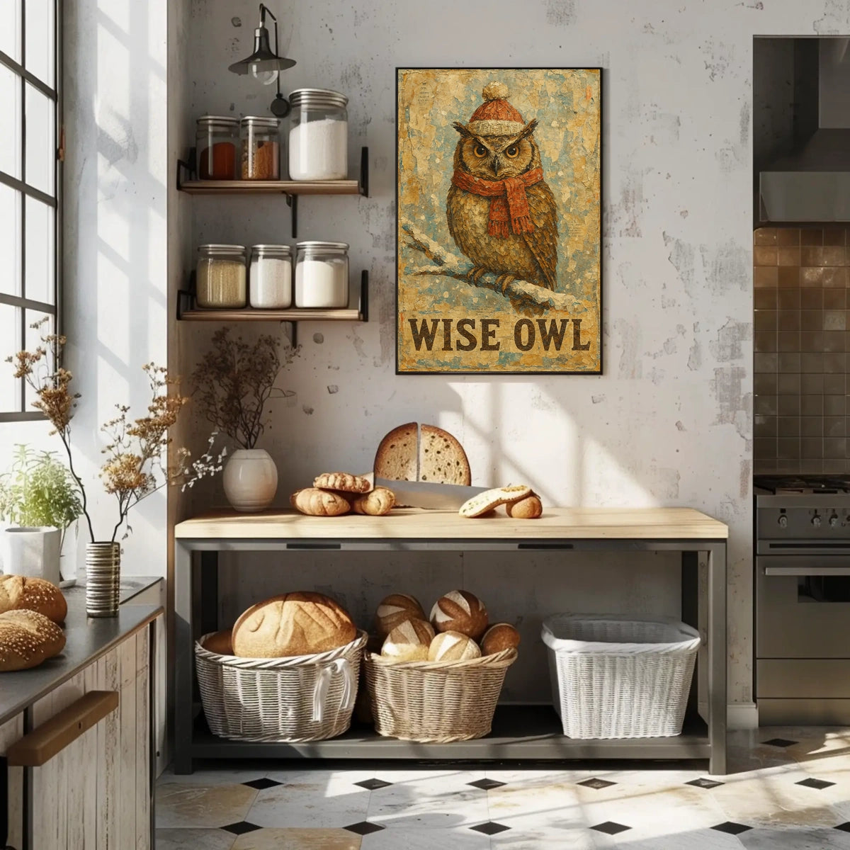 Forest Owl Watercolor Landscape Scene Nature Woodland Habitat Decor Poster