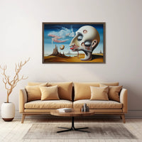 Surreal Human Head in Desert Landscape Art Poster