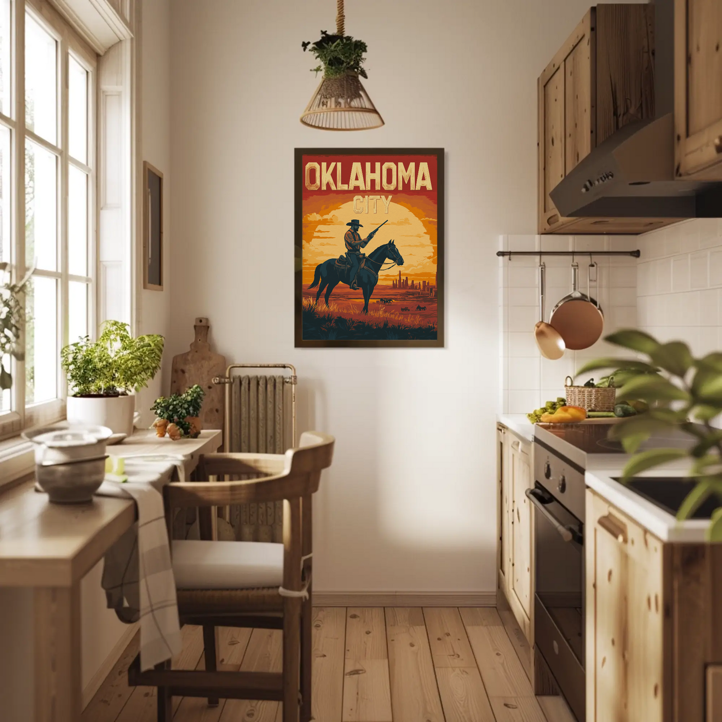 Oklahoma City Vintage Poster - Desert Cowboy Scene