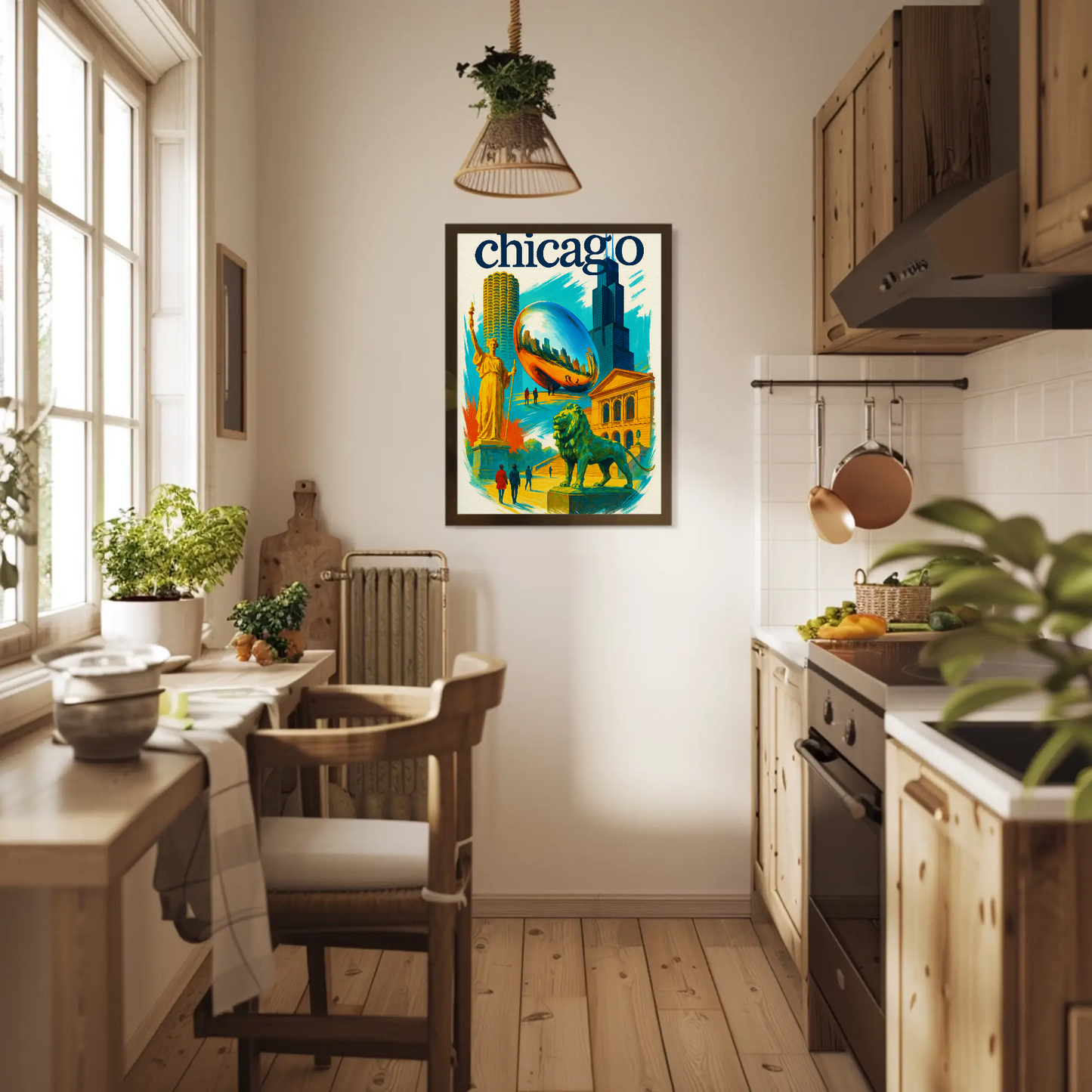 Chicago Lion Bean Willis Art Urban Vintage Travel Poster Wall Art