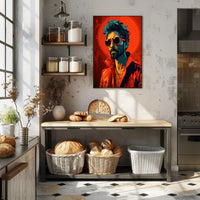 Vibrant Portrait In Red Poster PosterGoat