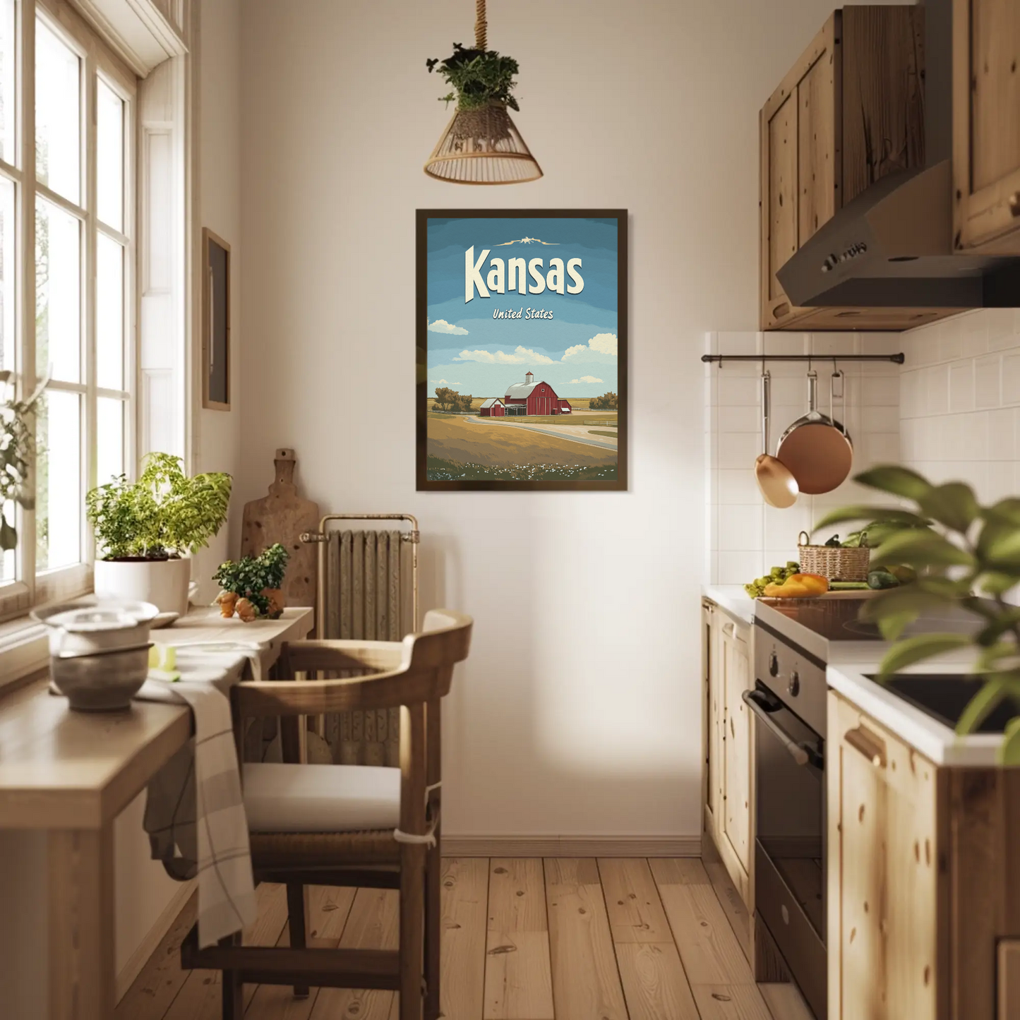 Kansas Farmstead Flat Design Vintage Poster