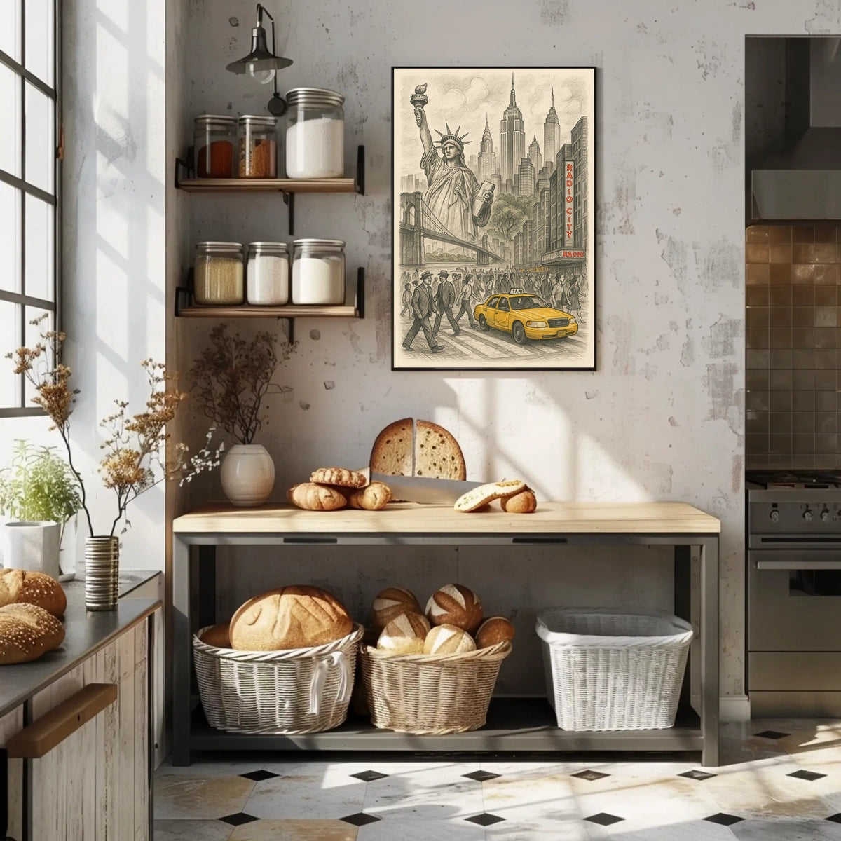 New York City Iconic Landmarks Poster Vintage Wall Art