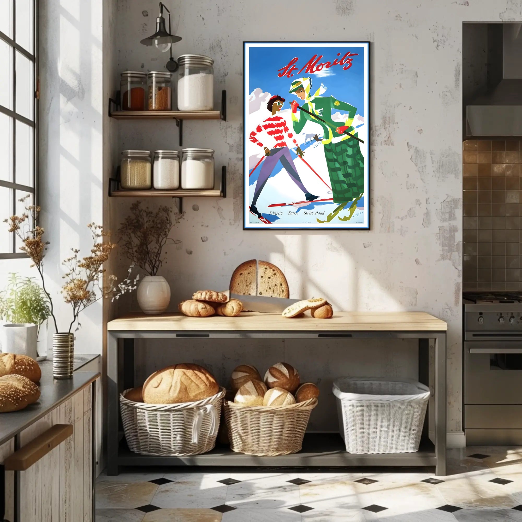Vintage St. Moritz Skiers Travel Poster PosterGoat