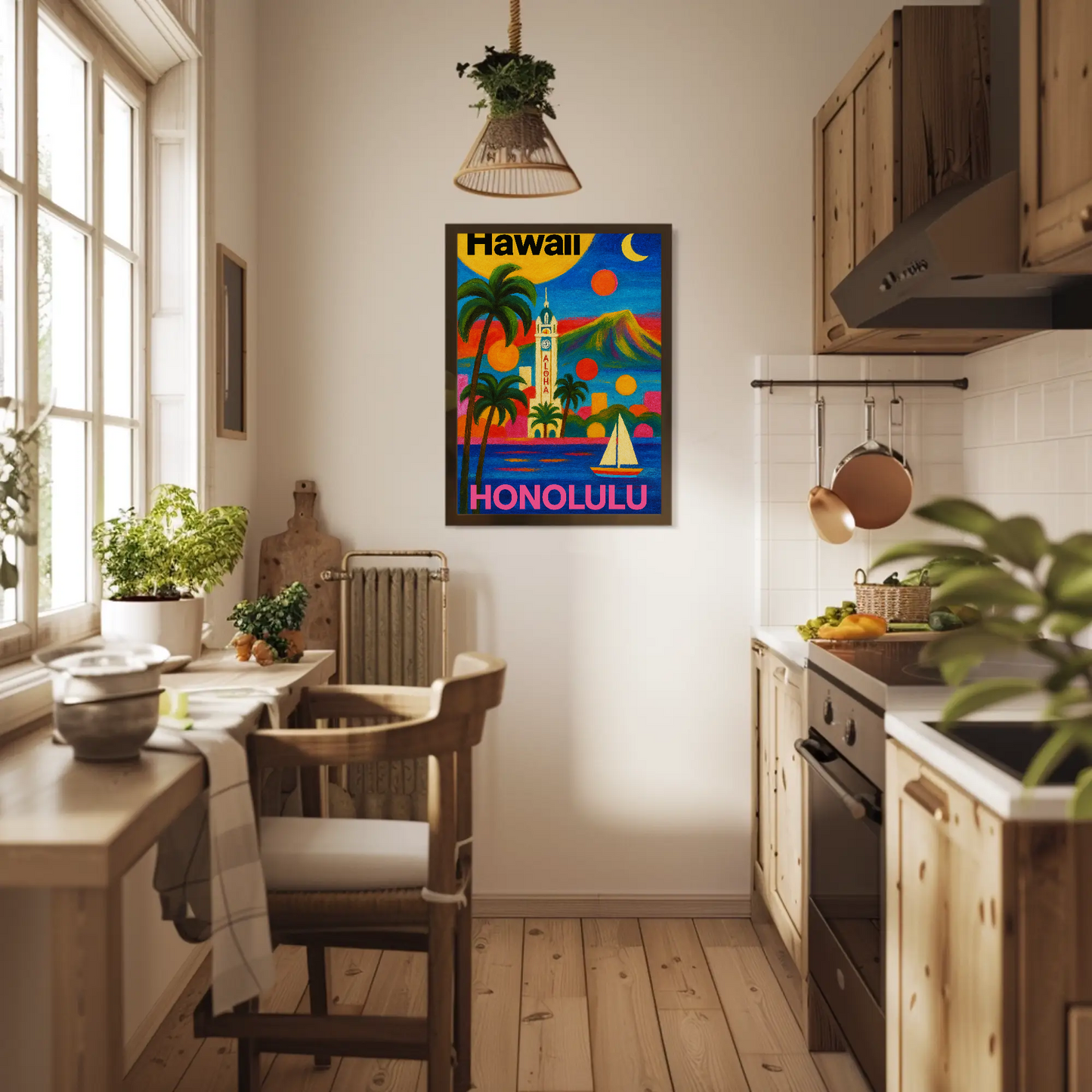 Honolulu Hawaii Skyline Retro Vintage Travel Poster