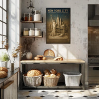 New York City Landmarks Cityscape Poster Vintage Wall Art