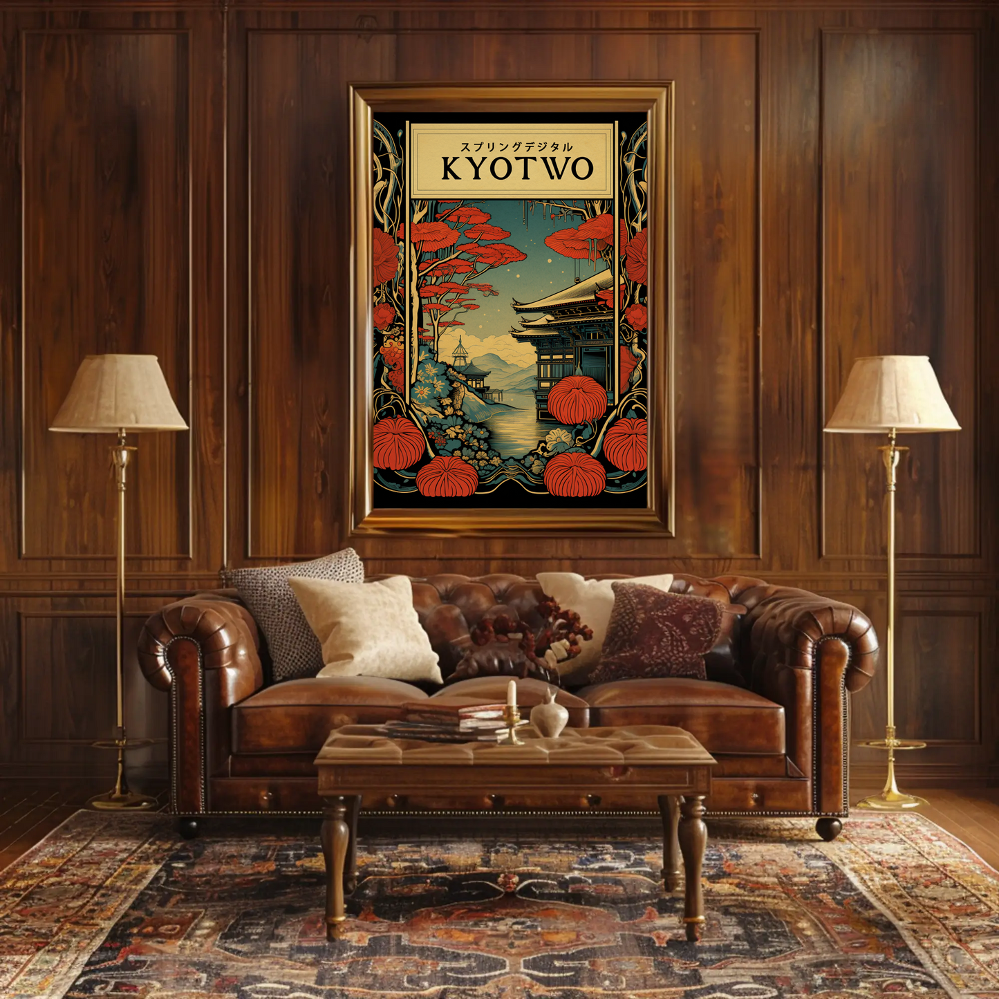 Kyoto Lanterns and Temple Nightscape Travel Poster