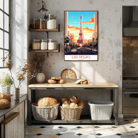 Las Vegas Cityscape with Eiffel Tower Travel Poster